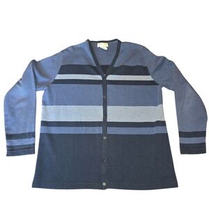 Jones New York Sport 100% Cotton Women's Blue Striped Sweater Size Large
